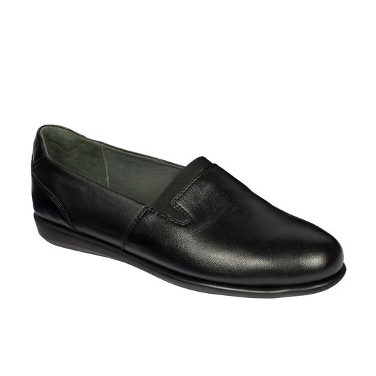 Zapatos ancho especial mujer foto lateral con empeine ancho y con goma en color negro y diseño basico
