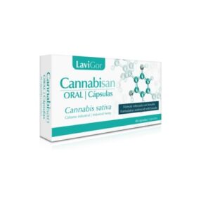 caja de cannabisan oral capsulas con sativa en donde se ve el enlace químico