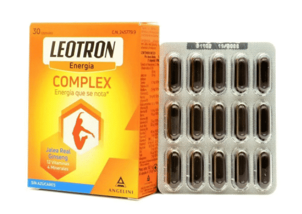 foto de la caja y el blister de 30 comprimidos de leotron complex