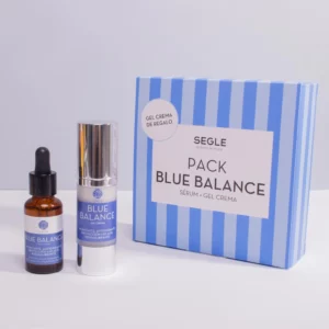 foto del pack de blue balance con serum blue balance y crema de regalo con una caja azul de reayas