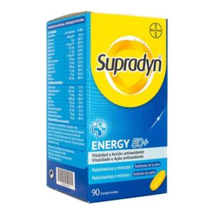 supradyn energia 50+ foto de la caja de 90 comprimidos en azul y amarillo de la marca